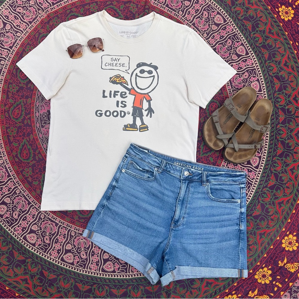 LIG Jake Short Sleeve Crusher Tee ‘Say Cheese’ Pizza Graphic T-Shirt | Unisex M
